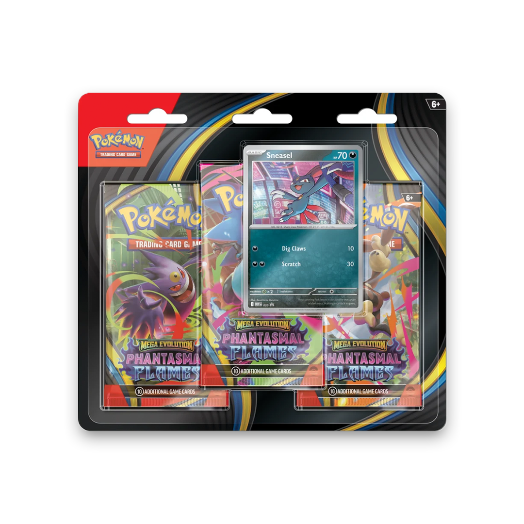 pokemon - mega evolution - phantasmal flames - 3-pack blister (sneasel)