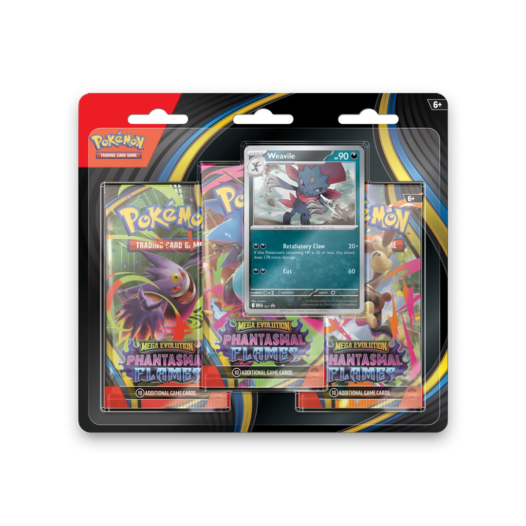 pokemon - mega evolution - phantasmal flames - 3-pack blister (weavile)